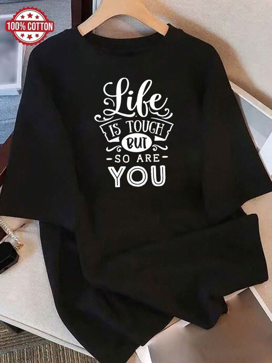 New T-Shirt, 100% Cotton, Machine Washable, Suitable For Spring, Summer And Autumn, Casual Style, Comfortable Fit, Modern Design, Versatile For Daily Use, Soft Fabric, Style A. - Hitam - View 1