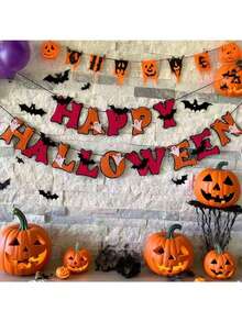 9.84英尺「Happy Halloween」字母橫幅花環－毛氈招牌橫幅附幽靈與蝙蝠，萬聖節派對裝飾橫幅，紙製幽靈橫幅，幽靈木珠花環，壁爐裝飾懸掛橫幅，壁爐架懸掛裝飾品 - 多款 - 查看 2