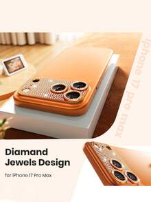 1pc Rhinestone Lens Protector For 17 Pro/17 Pro Max, High Definition Tempered Glass, Camera Accessory, 9H Hardness, Anti-Scratch Lens Protector, Ultra Durable, Compatible With Phone Case [Does Not Affect Night Photography] - Orange - View 4