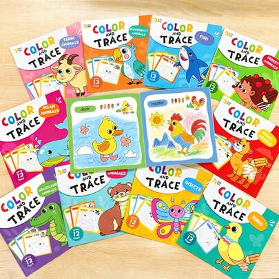 10pcs Children's Coloring Books, Different Animal And Daily Life Scene Themes, Suitable For Toddlers, Montessori Toys, Fun Doodle Enlightenment Educational Toys, Learning Drawing Art Supplies, Suitable For Early Childhood Learning, Parent-Child Interactive Toys, Busy Books, Activity Books, School Supplies, Classroom Toys, Students, Stationery, Preschool Learning Activities, Coloring Books, Toddler Travel Gifts, Children's Birthday Gifts, Back To School Gifts