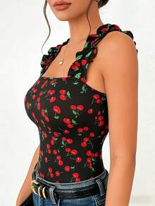 Top corto de mujer con camisola de flor de cerezo, nuevo colección primavera verano 2026 - Negro - Ver 4