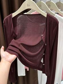 Women's Cardigan | Lightweight Long-Sleeve Cover-Up | Breathable Summer Kimono | Loose-Fitting Shield Vest | Outerwear For Dresses And Cheongsams | Elegant And Ethereal Bolero - 酒紅色 - 查看 1