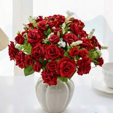 1 ramo de rosas artificiales para decoración del hogar, ramo de rosas para el Día de San Valentín. Hecho de material de tela, rosas rojas falsas realistas, ideal para arreglos florales de mesa de comedor. Perfecto para bodas, fiestas, decoración del hogar, regalos del Día de San Valentín, regalos de cumpleaños y regalos de graduación. - Rojo - Ver 2