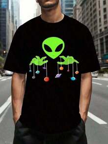 Men's Black Cotton Short Sleeve Graphic Tees Camiseta Hombre Extraterrestre Con Planetas, 100% Algodón Ligero, 180g, Negro, Genial para Eventos de Ciencia Ficción, Diseño Creativo y Atractivo, para Fanáticos de los Ovnis y el Universo,playeras de hombre,blusas mexicanas de septiembre,ropa de hombre,playeras,halloween,disfraz halloween hombre,camisas de hombre,sudaderas, ,old money hombre. Cómodo y Transpirable, Diseño de Patrón de Letras de Moda, Ropa de Hombre Versátil y Moderna, Regalo Sorpresa de Vacaciones 4E9N - Negro - Ver 5