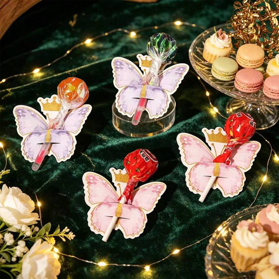 50pcs/Pack Candy Butterfly Theme Party Favors & Decorations, Cartoon Lollipop, Candy Decoration Cards, Suitable For Any Holiday & Occasion - View 1