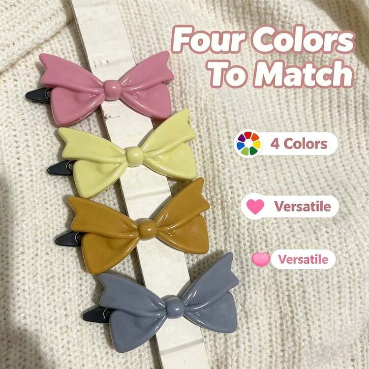 4pcs Bow-Shaped Hair Clips, 4 Color Options, Suitable For Various Occasions - View 5