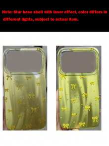 Cute & Fashionable Aurora Laser Full Screen Blue Star Bow Lace Pendant Phone Case Suitable For IPhone 17 Pro Max, 17 Pro, 12, 13, 16, 15, 14 Pro Max, 14, 15, 16 Plus, 11, 16, 15, 13, Asymmetrical Ripple Pattern, Muslim Festival Gift - Yellow - View 5