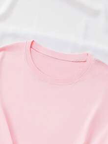 Women's Casual Short Sleeve T-Shirt - Happy  Face Print And Inspirational Lettering, Comfortable Crew Neck, Versatile All-Season Top, Loose Fit, Breathable Fashion T-Shirt, Printed T-Shirt, A Must-Have For Fashion Enthusiasts. ZOIH - 粉紅色 - 查看 3