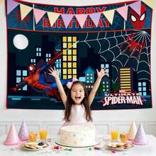 2pcs Marvel Spider-Man Birthday Backdrop Superhero Happy Birthday Party Banner Outdoor Garden Yard Grass Photography Background Wall Hanging Decoration Theme Party Photo Booth Props Studio Backdrop For Fans Celebrations Indoor Room Decor - Nhiều màu - Xem 3