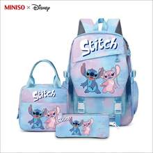Bộ 3 balo đi học MINISO X Disney Authentic Stitch Angel họa tiết bầu trời sao chuyển màu, túi đựng cơm trưa, túi đựng bút chì, balo du lịch ngoài trời, balo sử dụng hàng ngày. - màu 1 - Xem 2