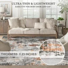 Hodeffior Modern Washable Area Rug, Soft Low Pile Non Slip Floor Rug With Abstract Design, Spot Resistant Lightweight Foldable Carpet For Living Room Bedroom Dining Room Home Office Pet Family - Orange Grey - View 7