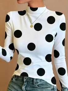 Ice Silk Semi-High Neck Long Sleeve T-Shirt Women's Base Layer Spring Autumn Winter New Fashionable Stylish Print Versatile Elegant Top - White - View 3