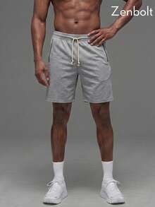 ZULIZ Zenbolt Men's Drawstring Waist Casual Shorts With Contrast Drawstring And Pocket Trim - Light Grey - View 4