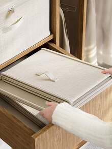 5 Sizes Linen Storage Boxes With Flap, Zipper And Soft Handle, Foldable Organizer Bins For Clothes, Bedding, Blankets, Bedroom Closet Storage - Beige - View 6