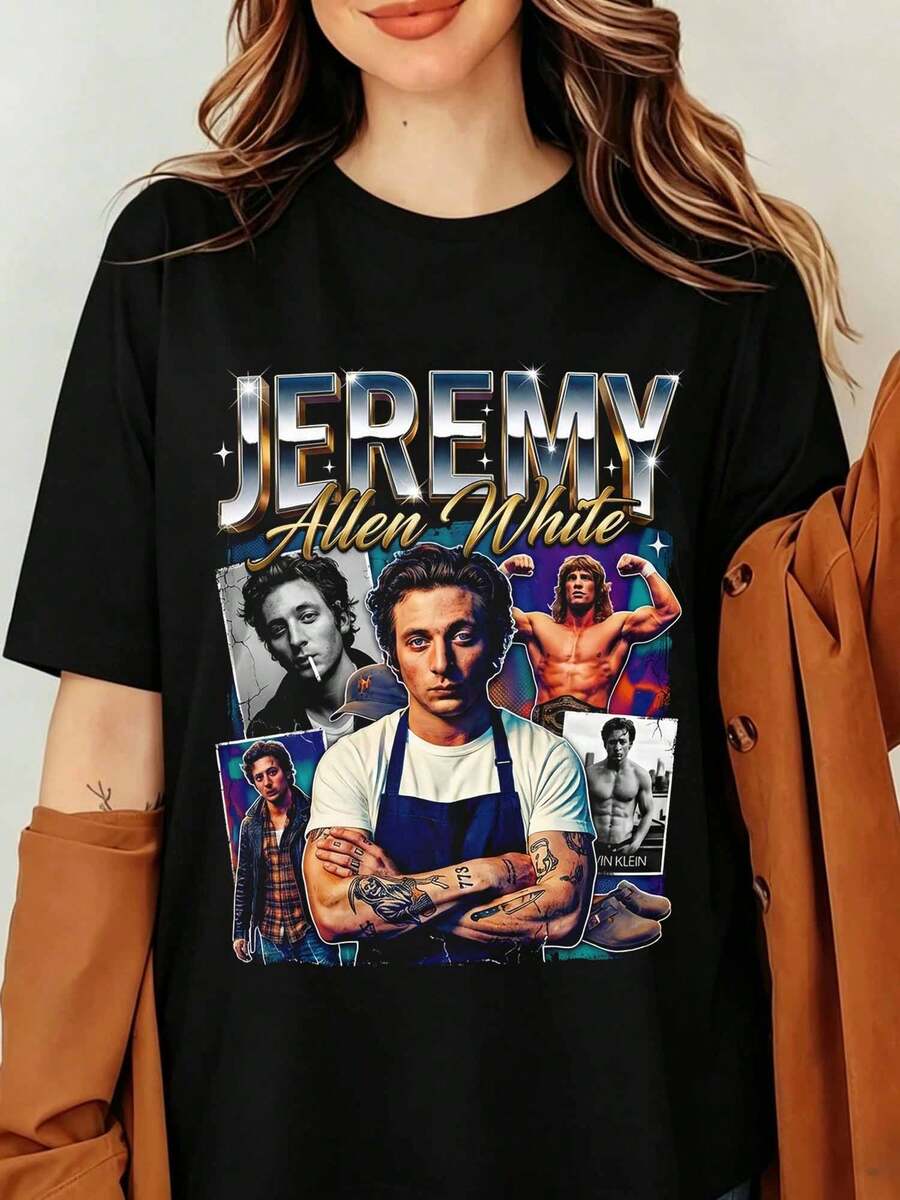 Jeremy Allen White The Bear Carmy T-Shirt, Yes Chef Calvins Kleins Model Iron Claw Actor 90s Bootleg Retro Photo Portrait Movie Merch, Jeremy Allen White T-Shirt, The Bear TV Show Fan Tee, Lip Gallagher Merch, Yes Chef Graphic T-Shirt - 黑色 - 查看 1