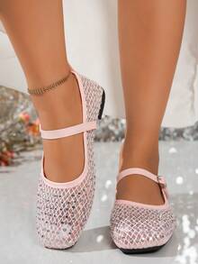 Spring/Summer Wide Toe Box Shiny Colorful Rhinestone Decorated Women's Dance Shoes, Comfortable Elegant Fashion Versatile Student Shoes/Mesh Hollow Breathable Soft Lightweight Non-Pinching Casual Shoes/Walking Shoes/Travel Shoes, Suitable For Dancing/Students/Outdoor Leisure/Walking/Holiday Gifts/Parties/Home/Work/Driving, Please Note This Product Is Not Suitable For Narrow Feet, Size Runs Large - Pink - View 6