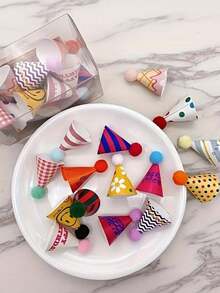 15pcs/1pc Colorful Mini Party Hat Decorations, Cute Cartoon Decor, Suitable For Mini Birthday Desserts, Baking Decorations, Holiday Celebrations, Theme Parties, Birthday Party Decorations, Valentine's Day Gifts - Dark - View 5