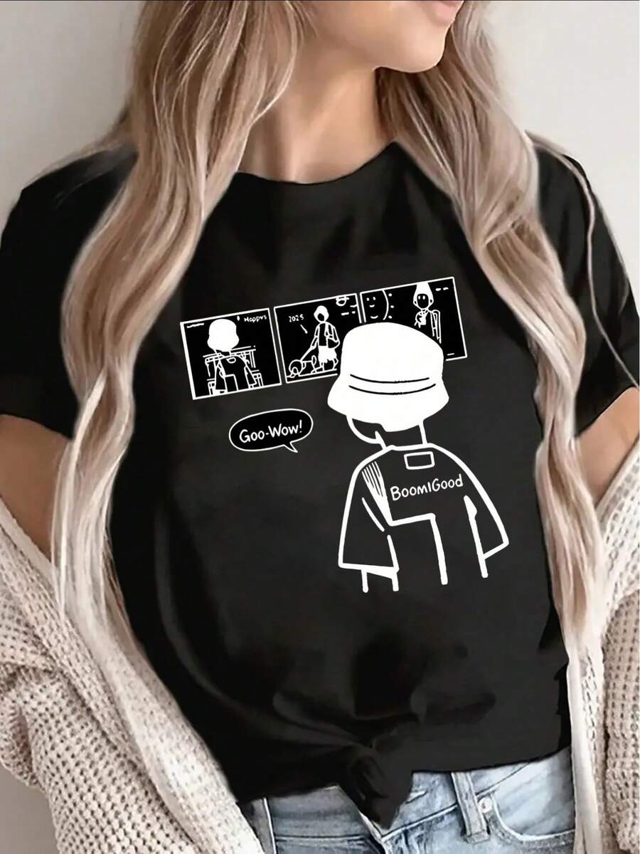 Lightweight And Durable Short-Sleeved T-Shirt, Designed For Casual Wear At Home Or In Restaurants, Featuring A Chef Graphic And The Slogan 'Go-Win', Offering A Comfortable Wearing Experience For Everyday Activities. - 黑色 - View 1