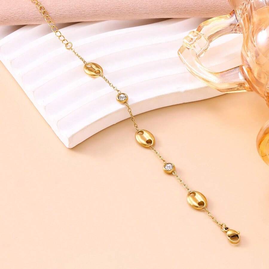 1 chiếc vòng tay bằng thép không gỉ đính đá vô cực và đá Zirconia, trang sức cao cấp bằng thép titan dành cho nữ, không phai màu. - Vàng - Xem 1