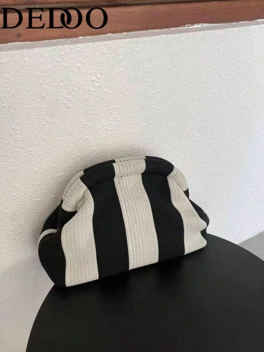 Dedoo Retro Striped Clutch, Classic Vacation Style - Black - View 1