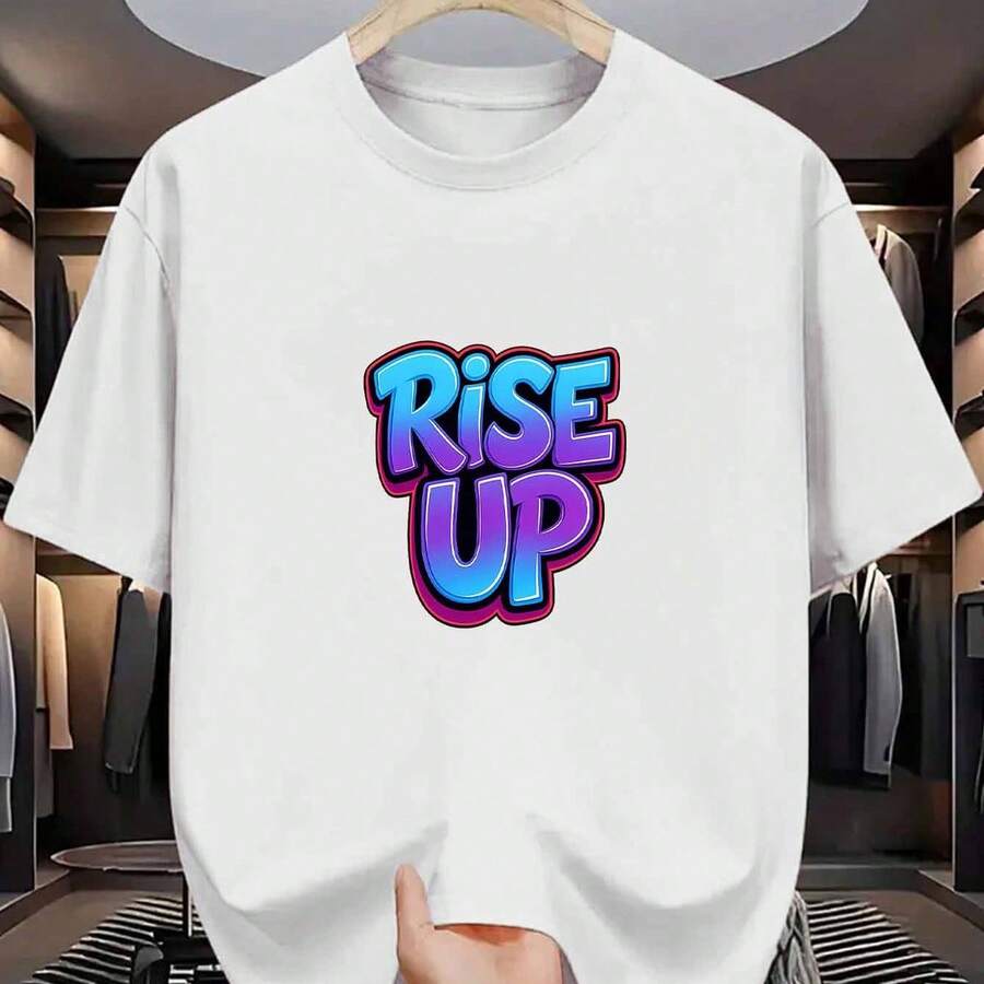 [Print Design] Men'S T-Shirt With Gradient Neon Typography Design, Made From Pure, Premium Quality, Long-Lasting Casual Fashion[Suitable For Leisure And Sports Activities] - Multicolor - View 1