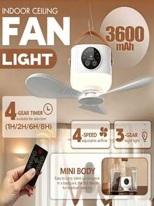 1pc Multifunctional Camping Hanging Fan Light - Remote Control - 4-Speed Wind Settings - 3-Level Night Light Brightness - Type-C Charging - Quiet & Powerful - Suitable For Dorm Cooling And Balcony Enjoyment - Fan Light - View 2
