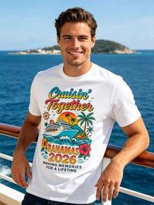 Cruising Together Bahamas 2026 White T-Shirt With Cruise Ship And Tropical Islands Design For Vacation, Travel And Souvenir Gift - 白色 - 查看 3