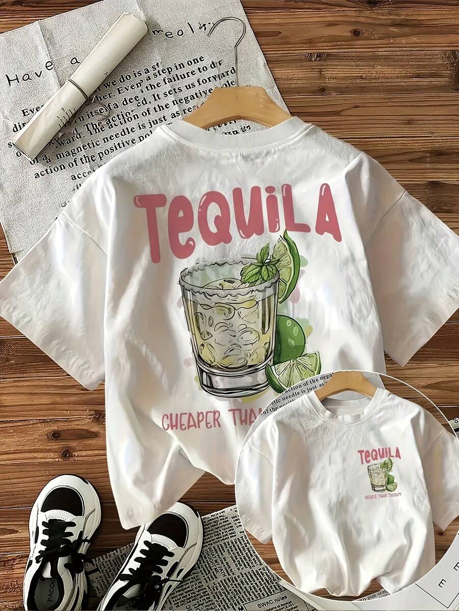 Women's Casual Letter Print T-Shirt, Round Neck, Short Sleeves, For Spring And Summer - White - View 1