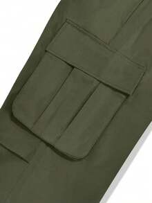 Men's Loose Cargo Pants, Large Pocket Design, Casual Daily Wear Trousers - Army Green - View 3