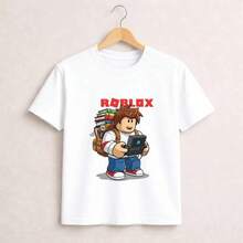 Gamer T-Shirt, Cartoon T-Shirt, Kids' Gaming Clothes, Cartoon Graphic T-Shirt For Boys And Girls - Cute And Fun Anime Inspired T-Shirt For Boys And Girls, Summer Cotton Top,  Casual Urban Clothing - 白色 - 查看 1