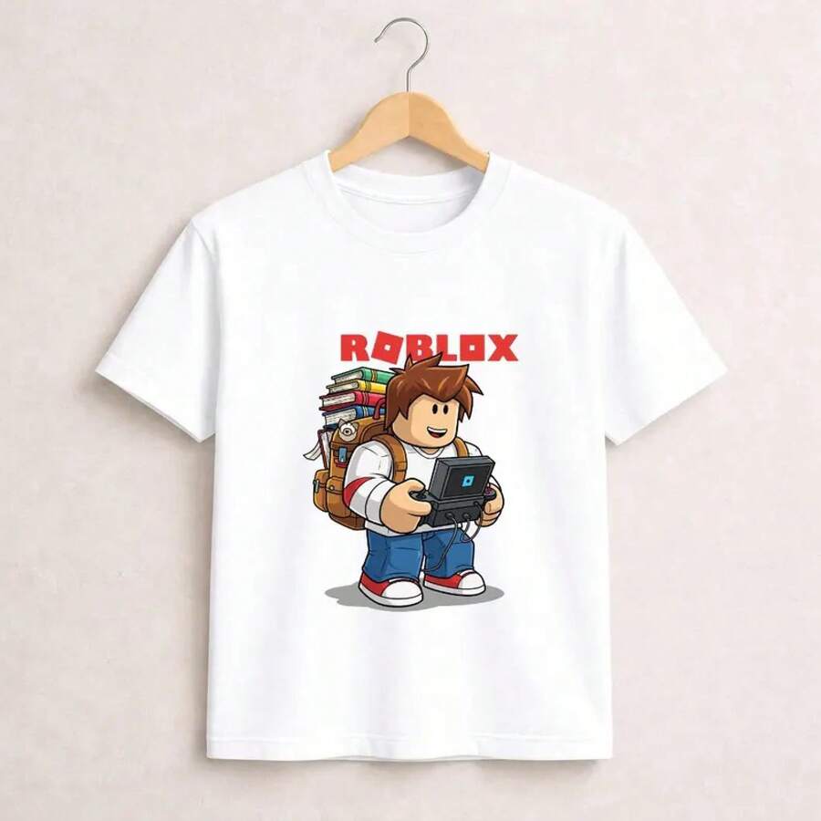 Gamer T-Shirt, Cartoon T-Shirt, Kids' Gaming Clothes, Cartoon Graphic T-Shirt For Boys And Girls - Cute And Fun Anime Inspired T-Shirt For Boys And Girls, Summer Cotton Top, Casual Urban Clothing - 白色 - 查看 1