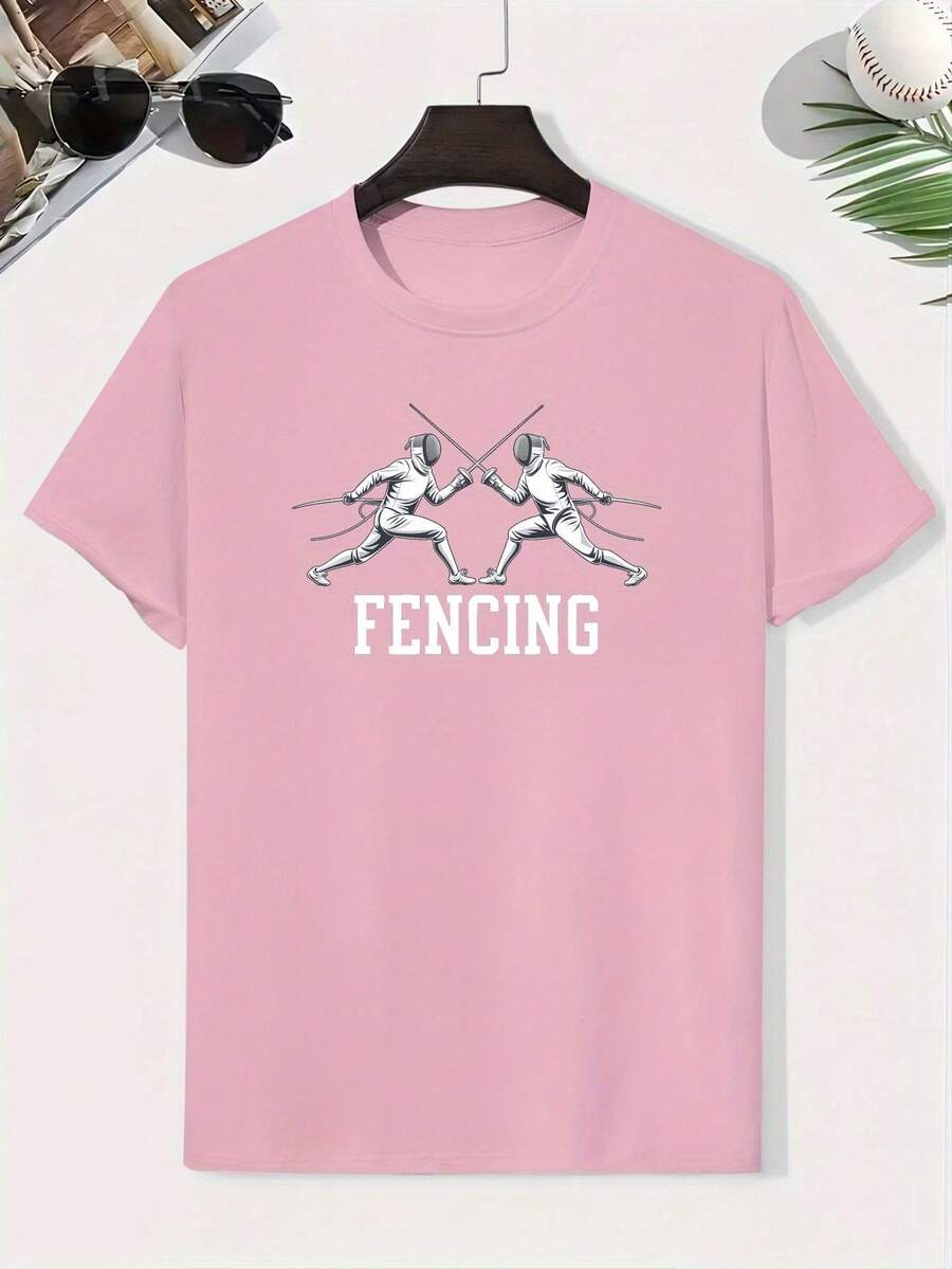 0121 Children's Fencing T-Shirt, Creative Casual T-Shirt, Lightweight And Comfortable Short Sleeve, Summer Clothes For Kids - 粉色 - 查看 1