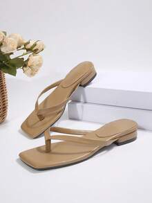 Dép xỏ ngón đế dày thoải mái cho nữ, dép cao gót màu kaki, dép cao gót hở mũi cho nữ, dép mùa hè cho nữ, giày cao gót thanh lịch cho nữ, giày cao gót trang trọng, dép cao gót hở mũi thoáng khí, dép xỏ ngón gót nhọn thắt nơ tối giản đa năng mùa hè mới. - Màu Khaki - Xem 7