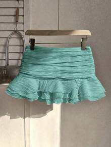 Summer Skirt – Short Cut, Ruffles At The Hem – Perfect For Holiday Or Beach Looks - 薄荷綠 - 查看 12