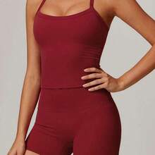 Nana's Women's Clothing Store MASKERT Conjunto deportivo de primavera y verano para mujer, traje de fitness ajustado, traje de running de alta elasticidad, traje de yoga para fitness, cómodo y amigable con la piel para uso casual en casa - Rojo - Ver 5