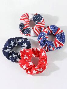 1 chiếc dây buộc tóc scrunchie họa tiết cờ Mỹ, dây buộc tóc satin sọc sao, kẹp buộc tóc đuôi ngựa, đạo cụ chụp ảnh ngày lễ - Nhiều màu - Xem 6