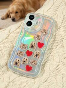 1pc Customized Pet Photo Phone Case, Personalized Cat/Dog Portrait Printed Phone Cover, Cute Pet Heart Wave Edge Laser Phone Case, Made Of Soft Acrylic Material, Wave Edge Design And 2D Photo Printing, - Multicolor - View 8