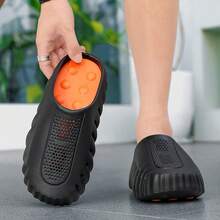 MIND001New Summer Mesh Knit Slip-On Sandals With Massage Particle EVA Sole (Foam Sole) - Couple Style, Plus Size, Beach Shoes, Suitable For Beach Wear And Lounge Wear - màu đen - Xem 4