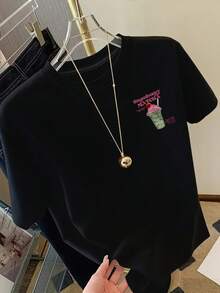 Worth Buying. Winning Look. Wardrobe Essentials. Women's Short-Sleeved Printed T-Shirt, Made Of Breathable And Comfortable Fabric, Stylish And Versatile, Suitable For Any Occasion, Ideal For Spring And Summer, Enhances Style And Elegance, Machine Washable. Wardrobe Essentials. Fashionable And Best-Selling Items. Elevate Your Look. MMJI - 黑色 - 查看 3