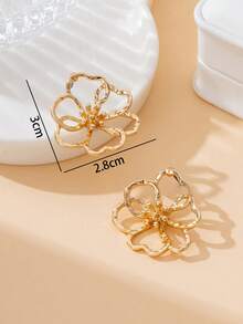 1 Pasang Anting Tusuk Bunga Berongga Garis Emas Gaya Liburan Pantai Musim Panas untuk Wanita - Yellow Gold - View 6
