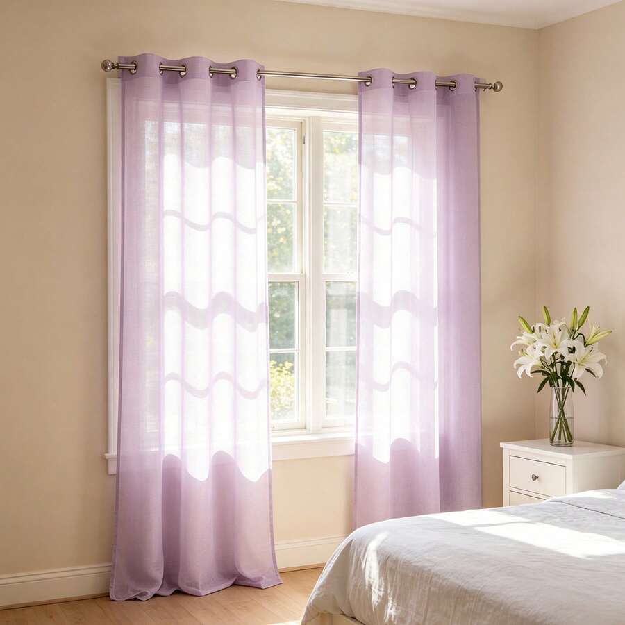 Semi-Sheer Curtains With Grommets For Installation On Standard Rods. The Fine, Airy Fabric Lets In Soft Light, Protects Privacy, And Complements A Variety Of Decorating Styles In Bedrooms And Living Rooms. - 紫色 - 查看 1