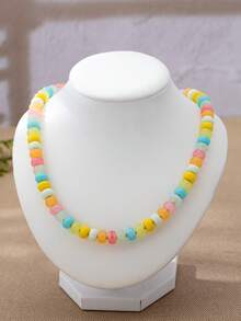 1pc Bohemian Style Elegant Sweet Colorful Acrylic Beaded Necklace, Suitable For Women Beach Vacation Date Party And Daily Accessories - Multicolor - View 5