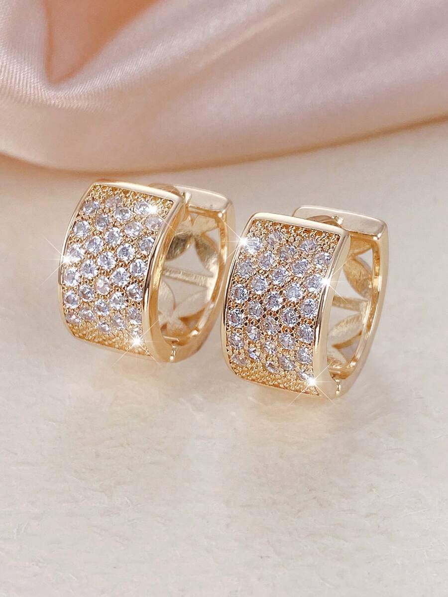 1 par de pendientes de mujer, pendientes de aro con circonita de lujo incrustada, pendientes elegantes y versátiles de moda retro