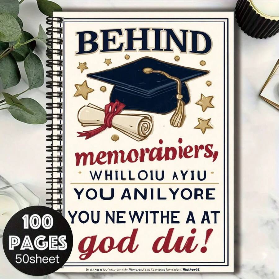 1 pieza Cuaderno de espiral exclusivo de temporada de graduación, con portada decorada con gorro de graduación y patrón de pergamino, lleno de atmósfera ceremonial. Capacidad grande de 100 páginas, adecuado para registros de trabajo, notas de estudio, escritura de diario y planificación diaria. Un regalo ideal para cumpleaños o graduación. - A - Ver 1