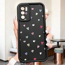 1pc Fashionable Pure Android TPU Material Colorful Heart Pattern Lens Protection Thick Anti-Fall Anti-Fingerprint Black Sandblasted Phone Case Compatible With IPhone/Transsion/HONOR/ - Black - View 6