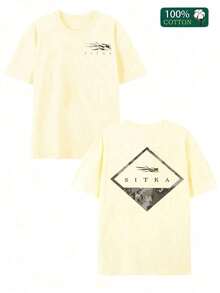 Short-Sleeved T-Shirt With Double-Sided Digital Print, "Sitka" Brand And Camouflage Graphic Design, Black, 1 Piece, Casual, Soft, 100% Cotton, Unisex, Y2K Style Sportswear, Round Neck, 100% Cotton, Soft Fabric, Short Sleeve. - 杏色 - 查看 1