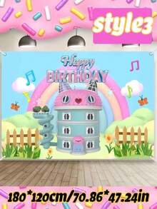 MASSDI Colorful Dollhouse Theme Birthday Decoration Tapestry, Featuring Dollhouse, Rainbow And Musical Note Patterns, Durable Polyester Fabric Decorative Banner Suitable For Party Decoration, Room Decor And Photo Booth Backdrop - Multiple Styles - View 24