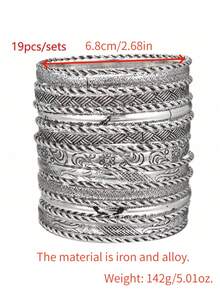 RINTOLER 19pcs Unique Geometric Hollow Woven Iron Bangle Set, Diameter 6.8cm (Please Confirm The Product Size Is Suitable Before Purchasing.) - ZJ10589-19 Pieces Of Silver Bracelet - View 9