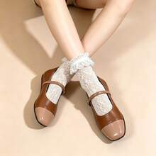 Retro French Style Color Block Mary Jane Shoes, Soft Sole Breathable Flat Shoes, Comfortable Commuting Non-Fatiguing Shoes For Women - Brown - View 4