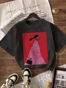 New For 2026: Women's Spring/Summer Fashion Set In A Pop Art Style With A Polka Dot Print, Including Sunglasses, A Handbag, And A Short-Sleeved T-Shirt With A Graphic Character Print. Ideal For Everyday Wear, Casual Style, High Quality. - 黑色 - 查看 7
